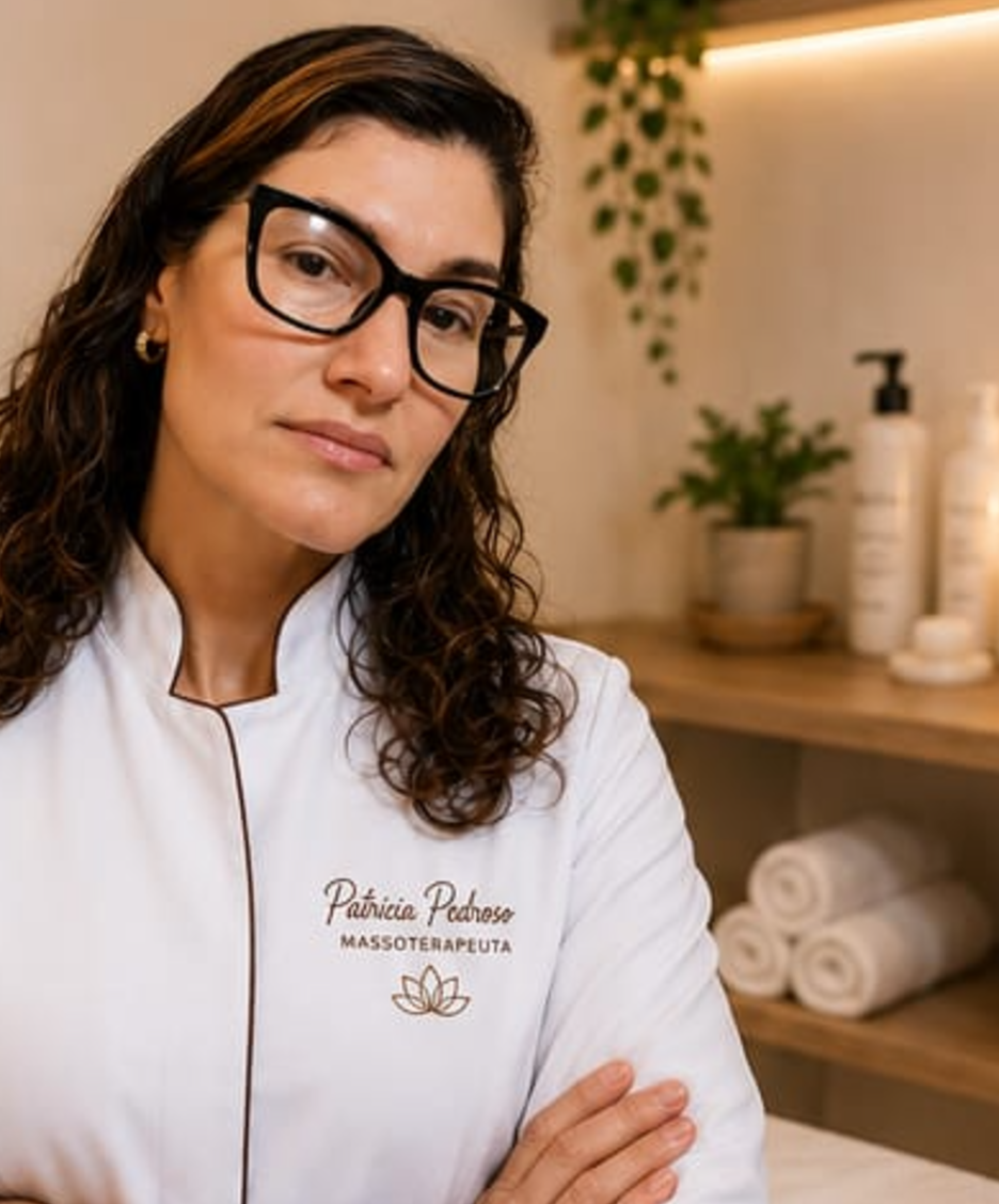 Patrícia Pedroso, massoterapeuta, em seu espaço de atendimento